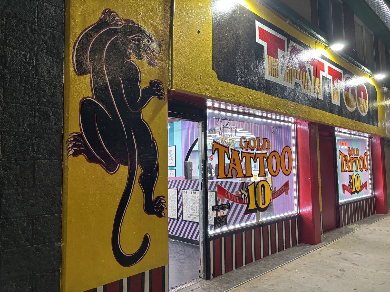Gold Tattoo Vegas storefront at 1506 S Las Vegas Blvd at night